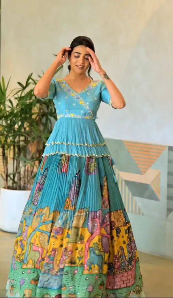 Sublime Blue Color Chinon Embroidery Thread Work Lehenga Choli