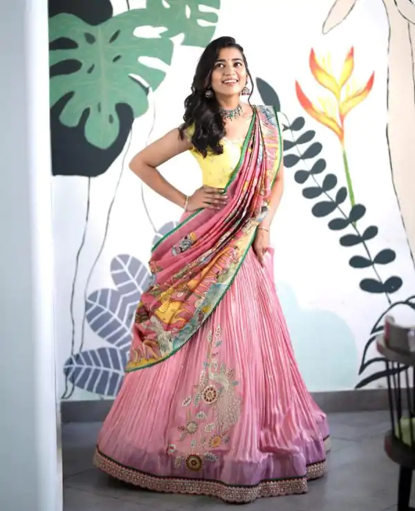 Sublime Pink Color Chinon Embroidery Thread Lehenga Choli