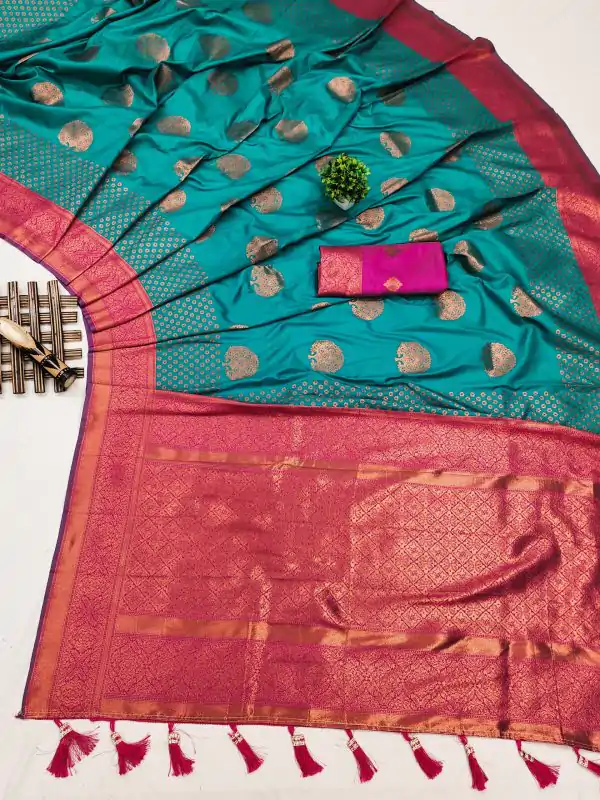 Superb Blue Color Soft Silk Copper Zari Design Saree