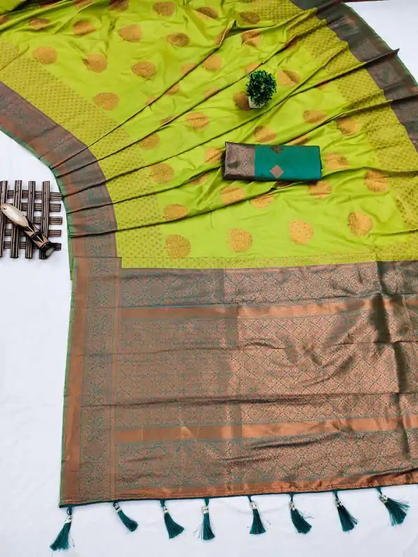 Superb Pista Color Soft Silk Copper Zari Design Saree