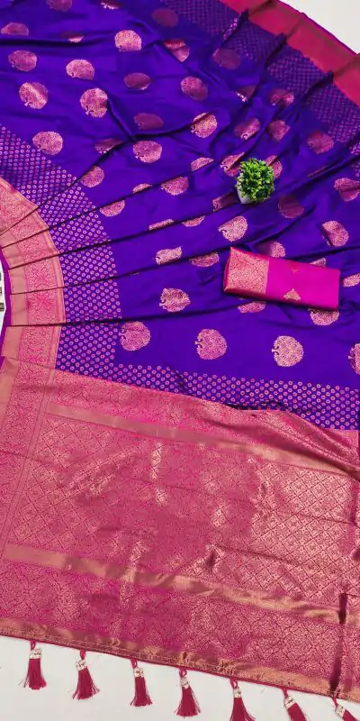 Superb Violet Color Soft Silk Copper Zari Design Saree