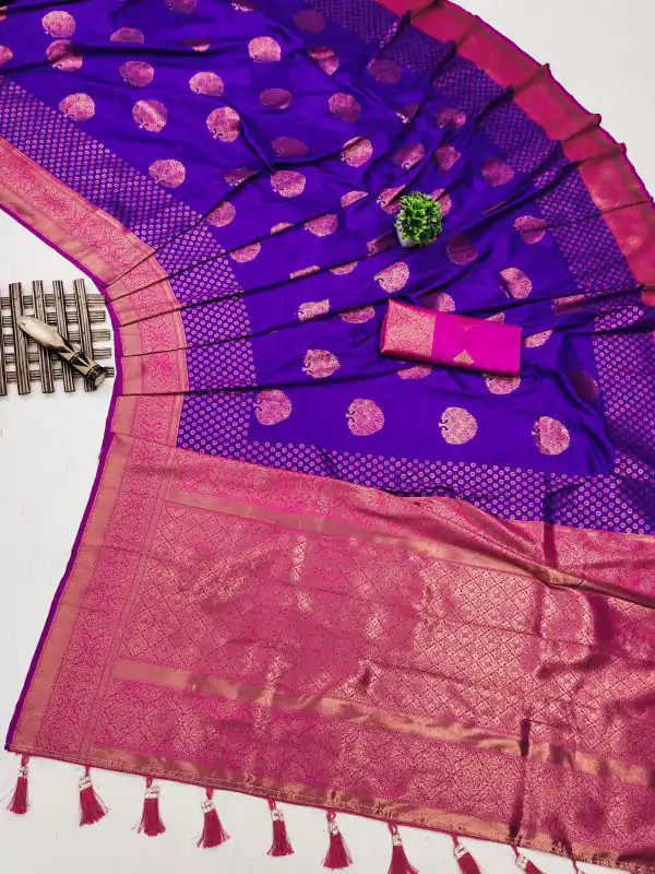 Superb Violet Color Soft Silk Copper Zari Design Saree
