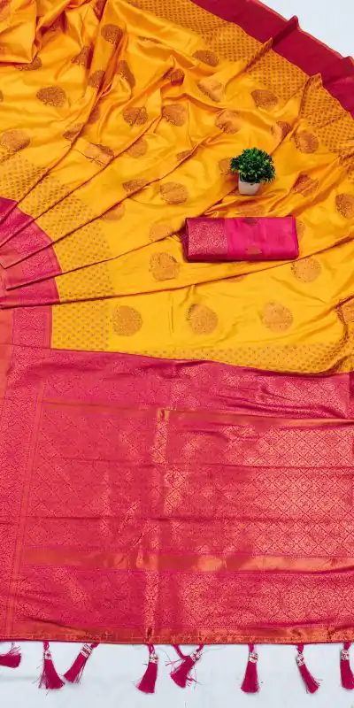 Superb Yellow Color Soft Silk Copper Zari Design Saree