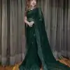 Attractive Green Sequin Georgette With Embroidery Work Saree