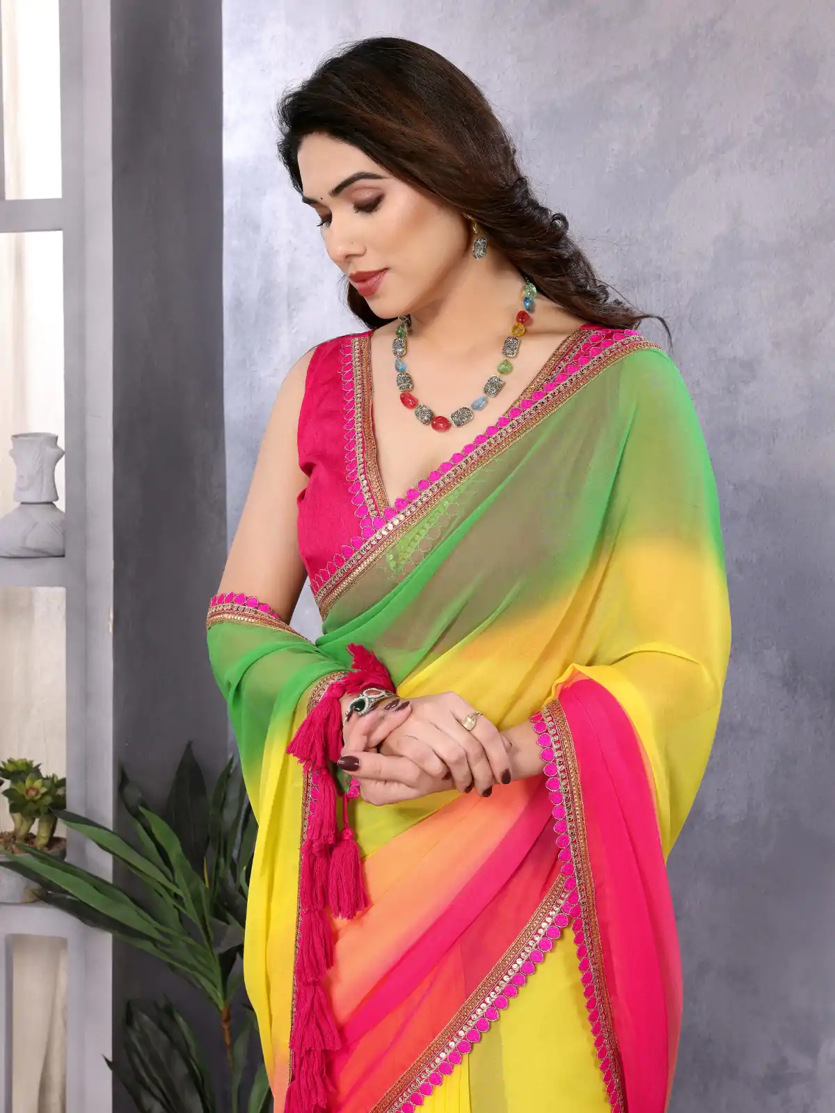 Attractive In Multi Color Faux Peding Georgette Party Wear Saree - Image 3