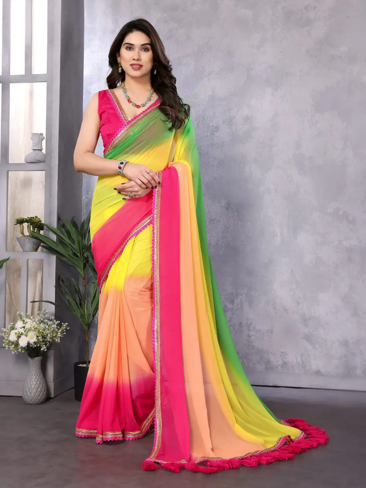 Attractive In Multi Color Faux Peding Georgette Party Wear Saree - Image 4