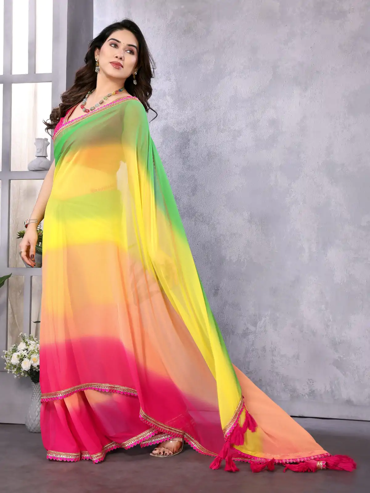 Attractive In Multi Color Faux Peding Georgette Party Wear Saree - Image 2