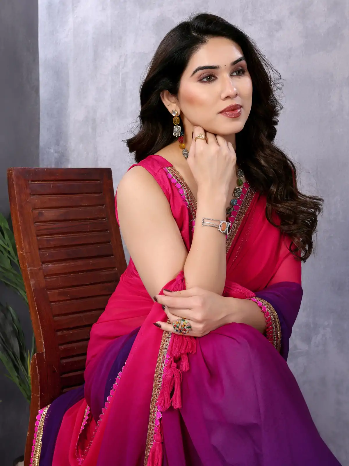 Attractive In Magenta Color Faux Peding Georgette Party Wear Saree
