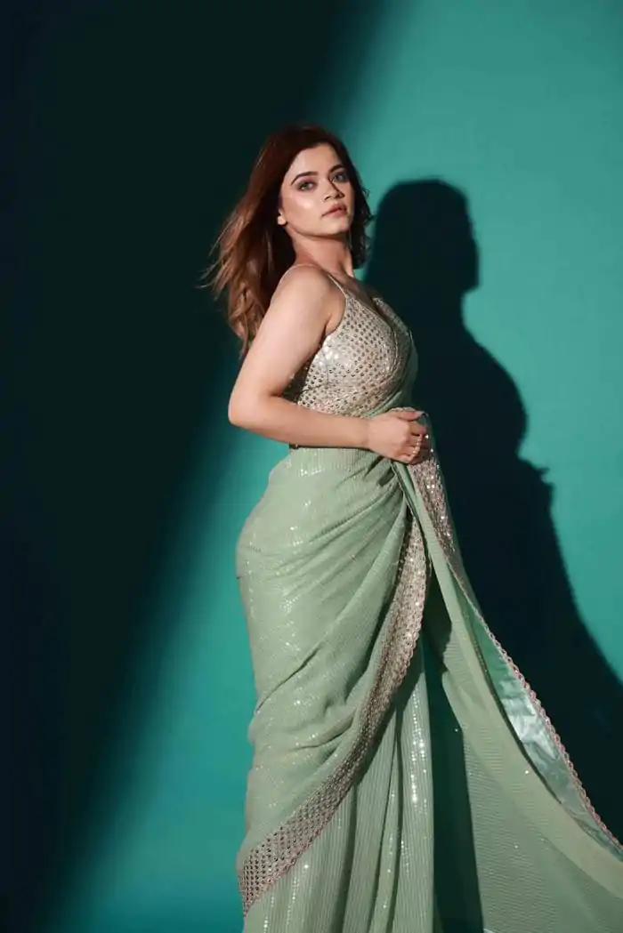 Attractive Pista Color Georgette With Embroidery Work Saree - Image 2