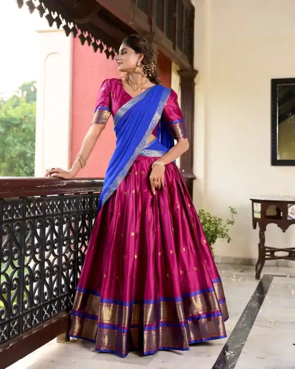Graceful Pink Color Cotton Silk Weaving Paithani Concept Lehenga Choli