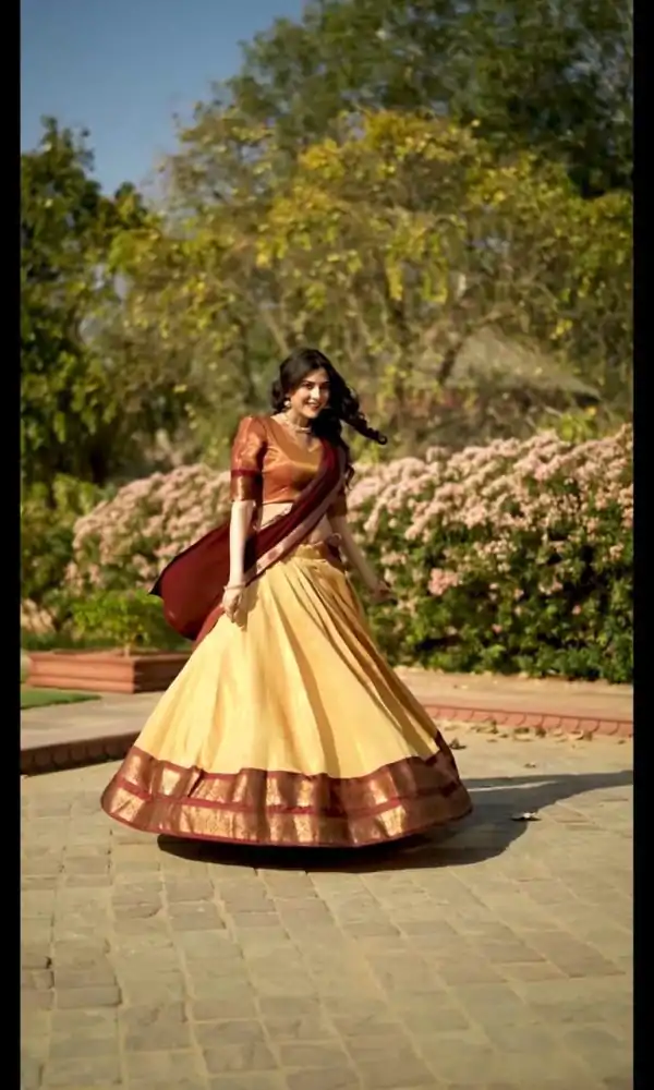 Peaceful Cream Color Kanchipuram Zari Weaving Lehenga Choli