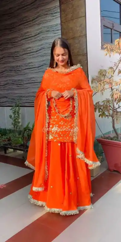 Pretty Orange Color Georgette Thread Fancy Lace Lehenga Choli