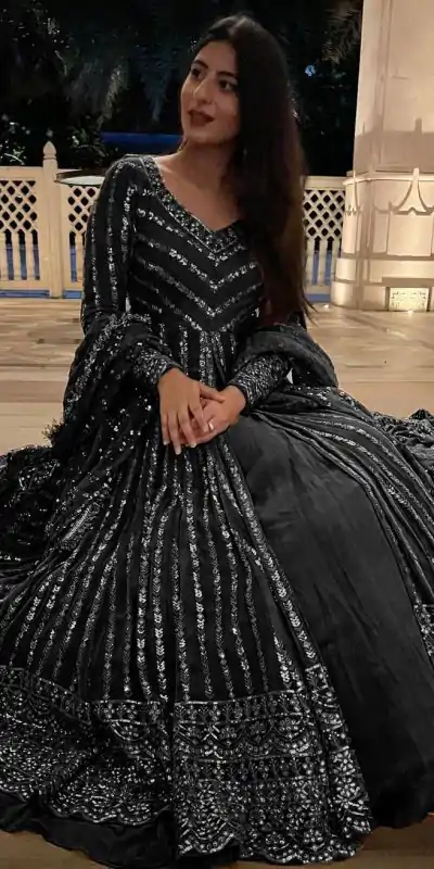 Superb Black Color Georgette Thread Sequence Lehenga Choli