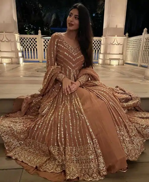 Superb Chiku Color Georgette Thread Sequence Lehenga Choli