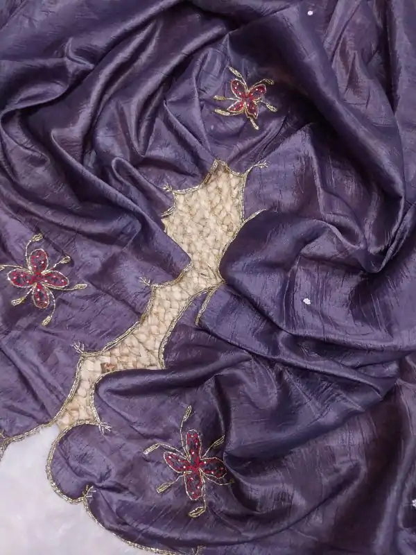 Amazing Purple Color fabric having handwork With Work Saree
