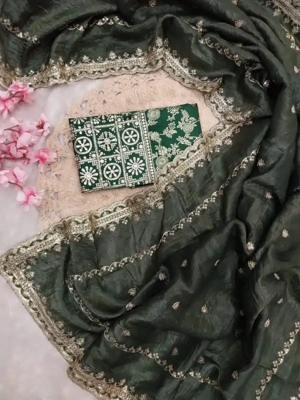 Enhance Green Color Georgette With Embroidery Work Saree
