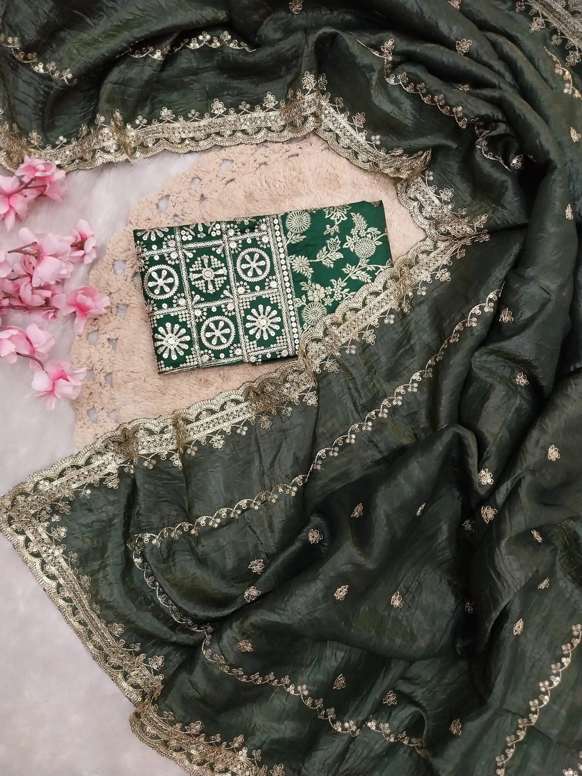 Enhance Green Color Georgette With Embroidery Work Saree