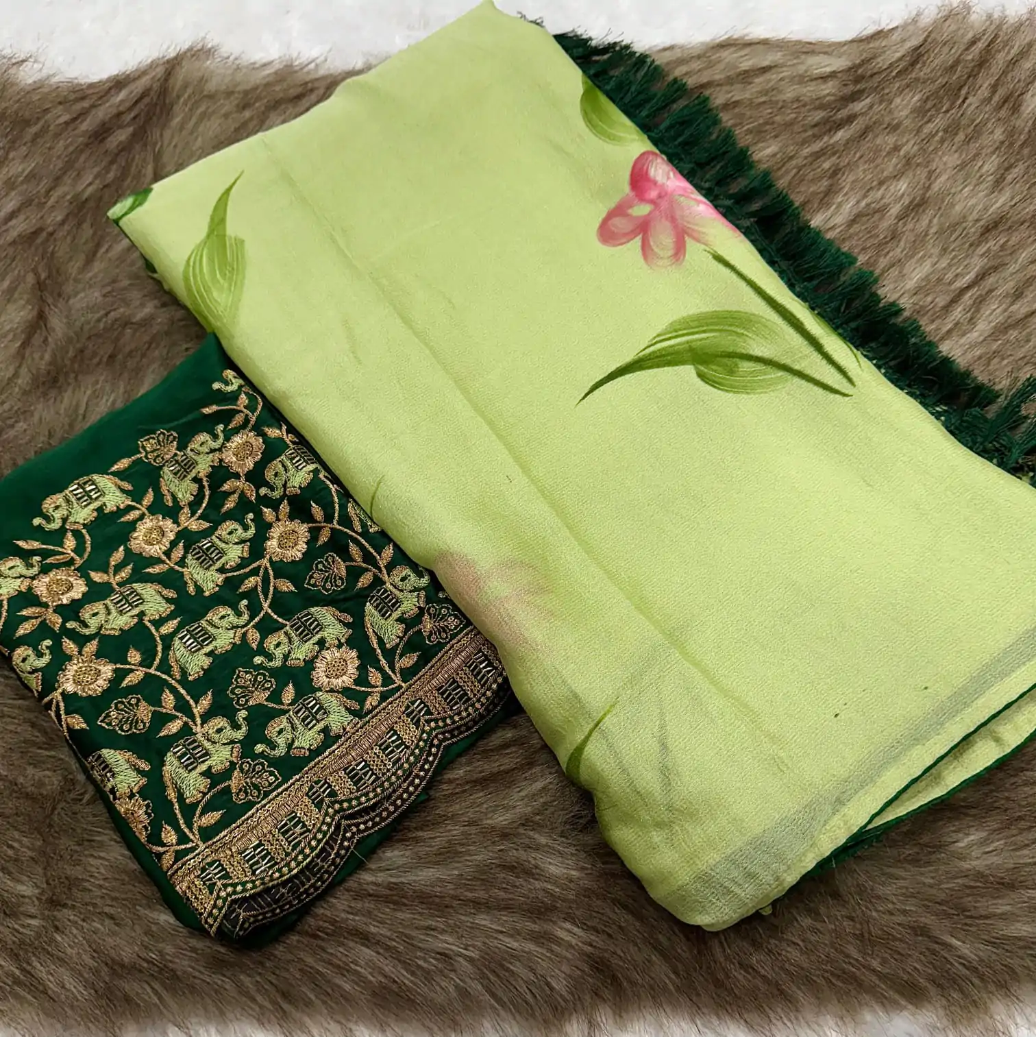Exciting Green Color Georgette Embroidery Sequence Saree - Image 2