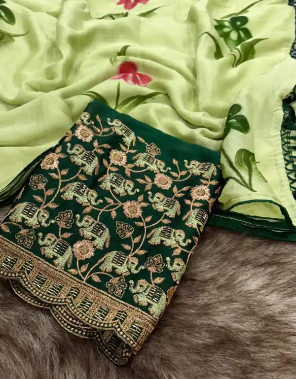 Exciting Green Color Georgette Embroidery Sequence Saree