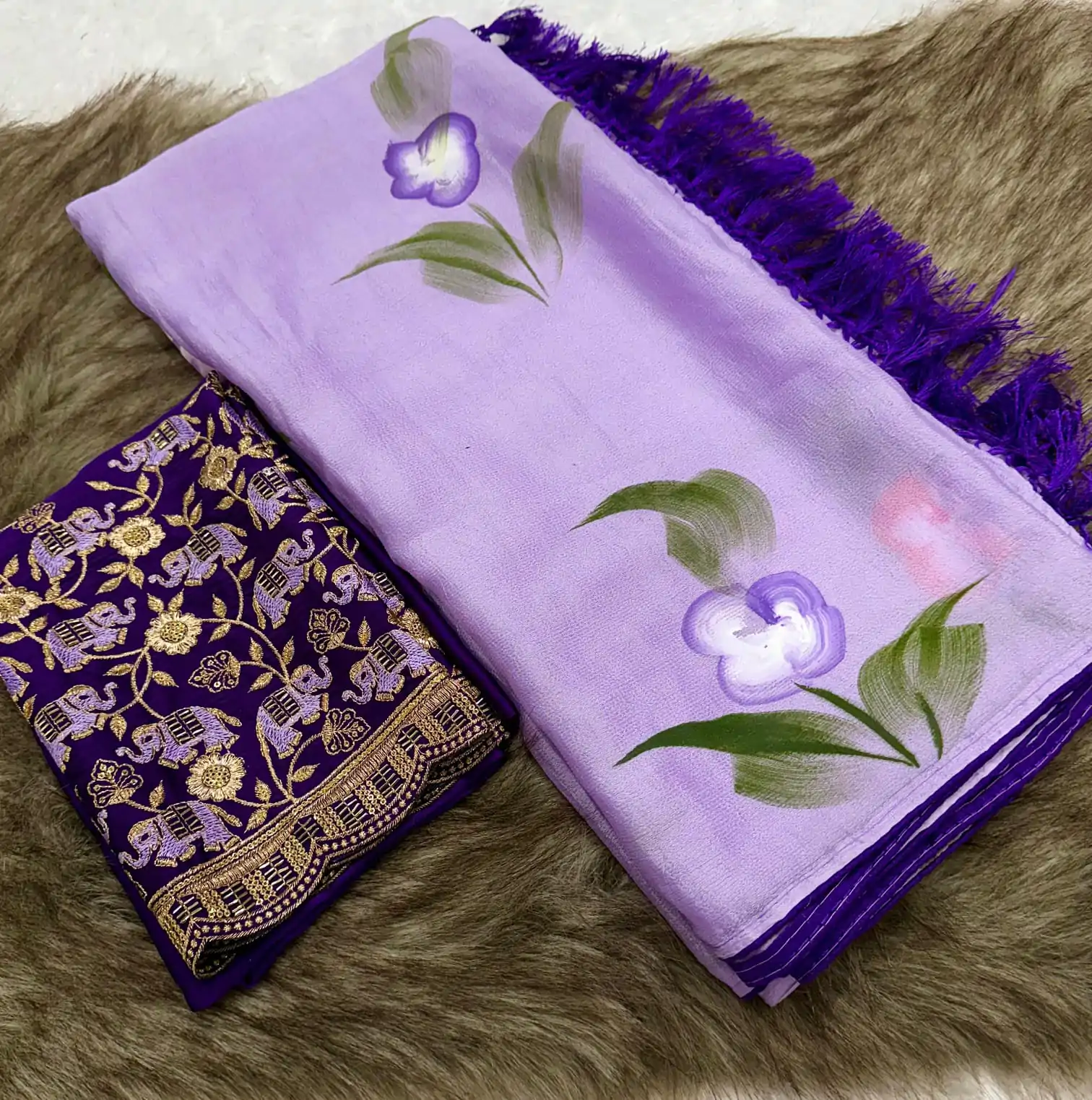 Exciting Purple Color Georgette Embroidery Sequence Saree - Image 2