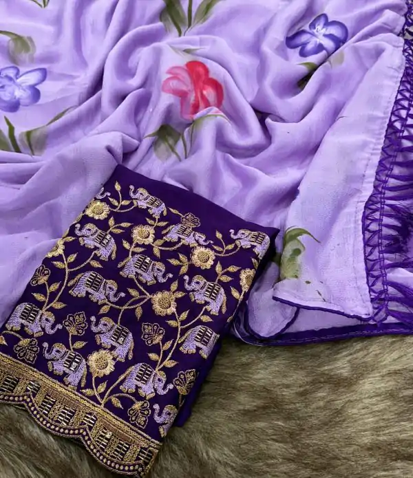 Exciting Purple Color Georgette Embroidery Sequence Saree