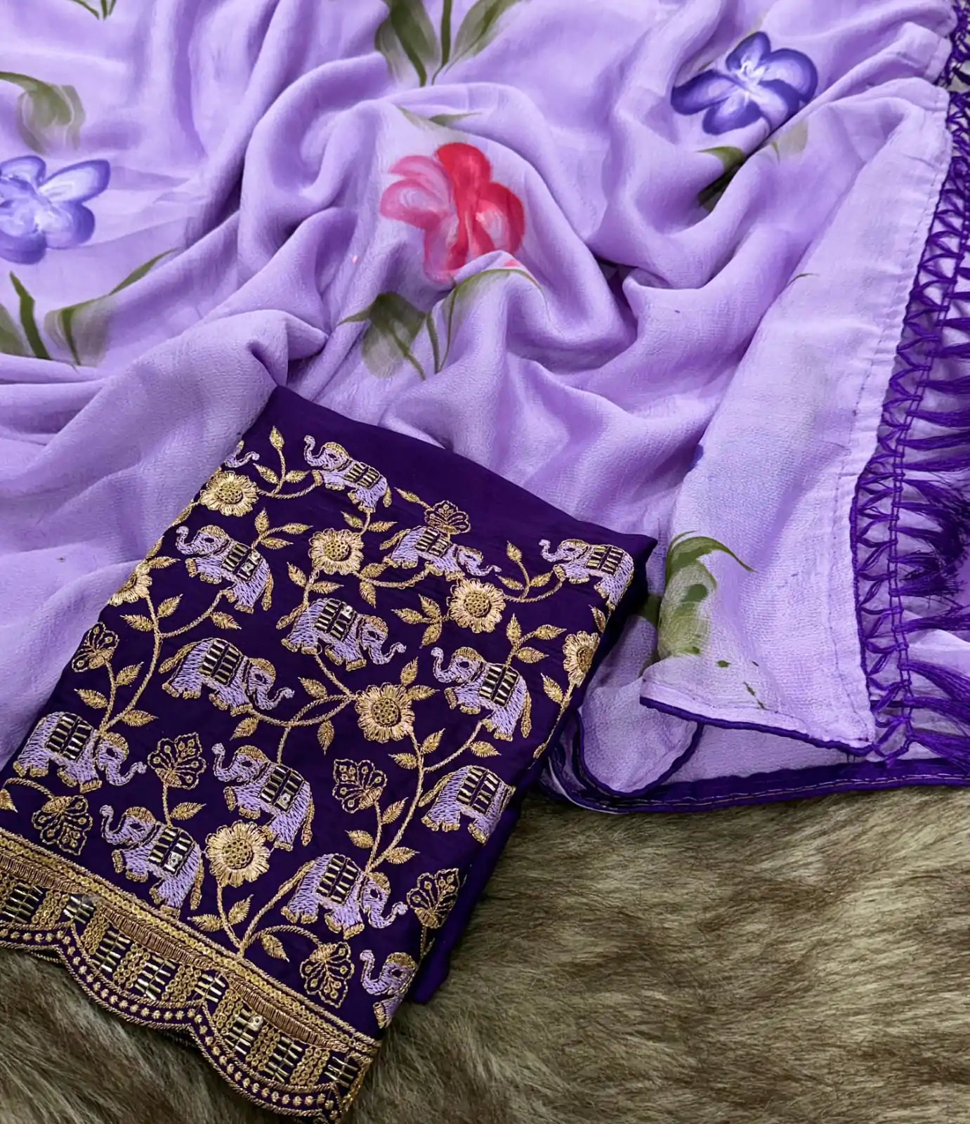 Exciting Purple Color Georgette Embroidery Sequence Saree