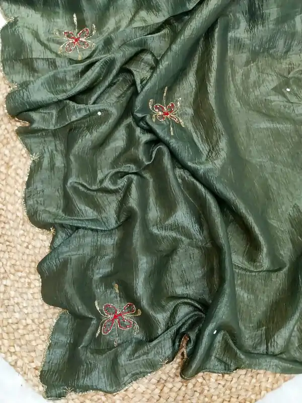 Fantastic Green Color fabric having handwork With Work Saree