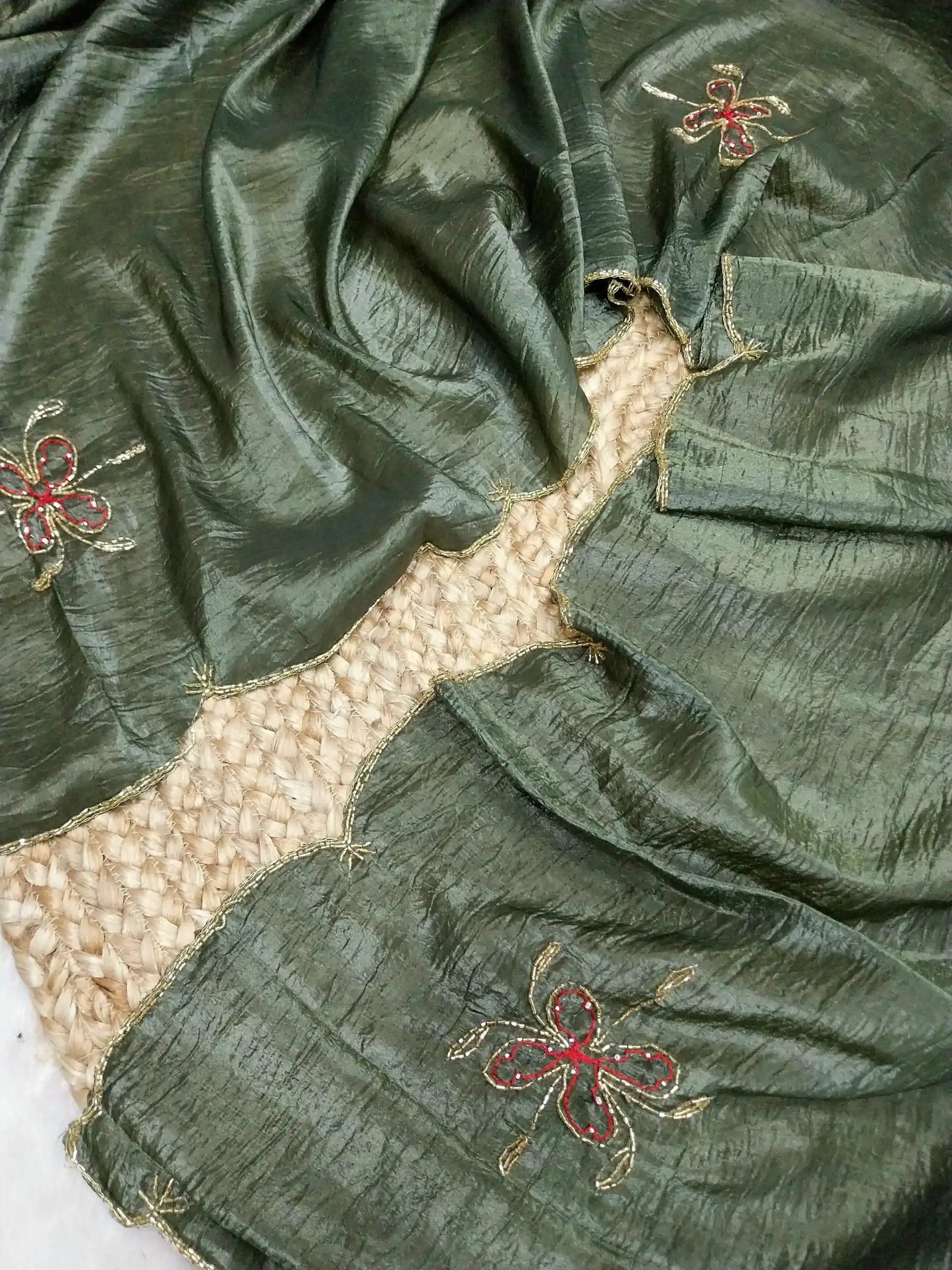 Fantastic Green Color fabric having handwork With Work Saree - Image 2