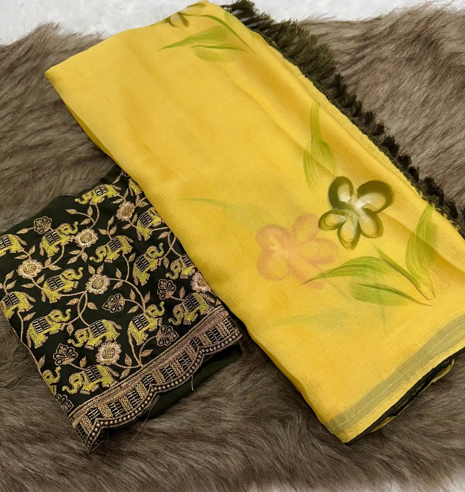 Hydrating Yellow Color Georgette Embroidery Sequence Saree - Image 2