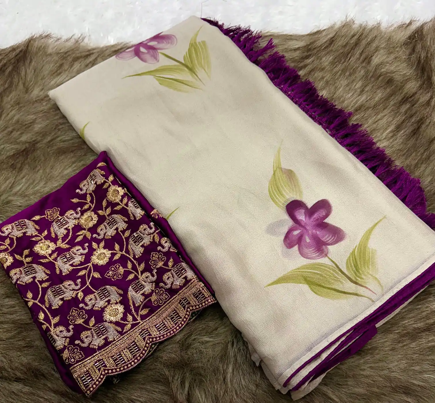 Magical Cream Color Georgette Embroidery Sequence Saree - Image 2