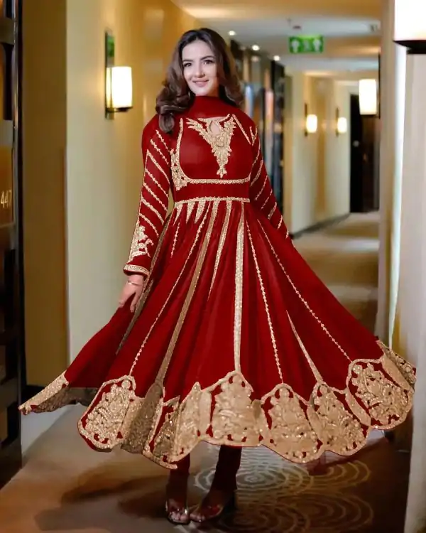 Pretty Red Color Georgette Embroidery Sequence Gown