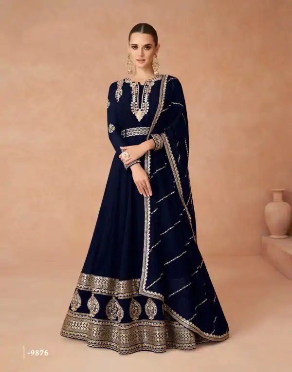 Amazing Black Color Faux Georgette With Embroidery Work Anarkali Gown