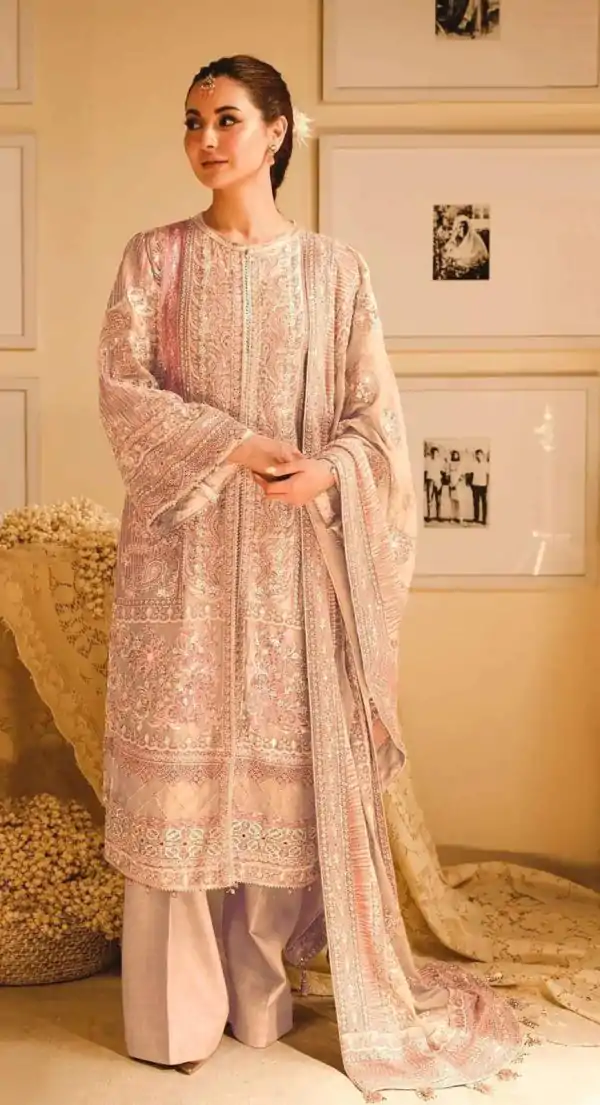 Amazing Creamy Color Fox Georgette With Embroidery Sequence With Moti Salwar Suit