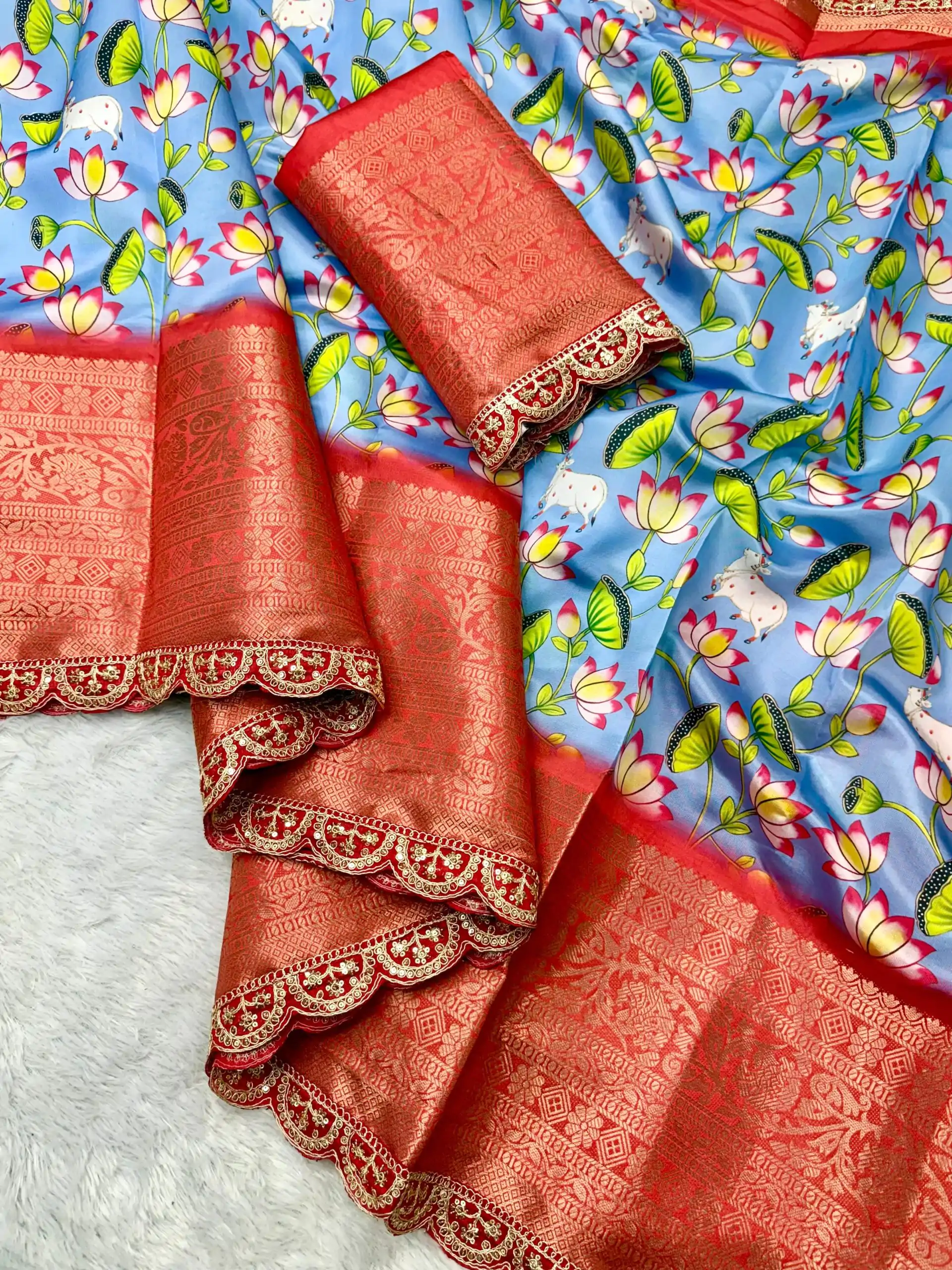 Beautiful Blue Color Dola Silk With Zari Weaving Border Saree - Image 2