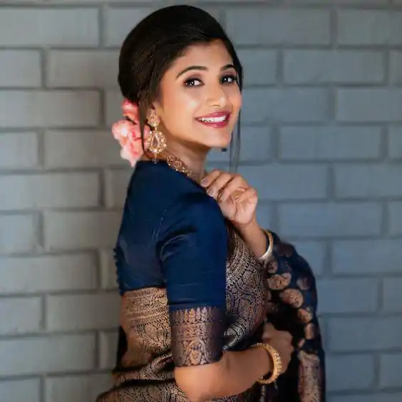 Beautiful Navy Blue Color Soft Lichi Silk Jacquard Work On All Over Saree - Image 3