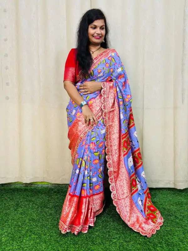 Beautiful Purple Color Dola Silk With Zari Weaving Border Saree