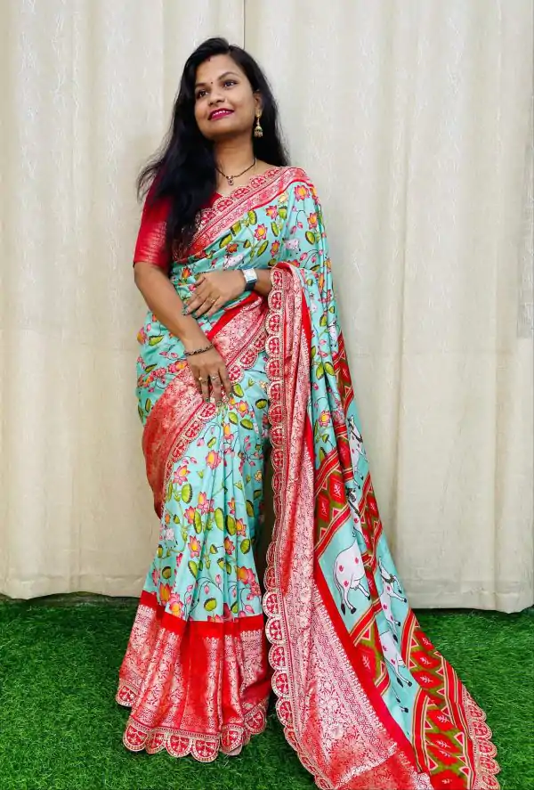 Beautiful Sky Blue Color Dola Silk With Zari Weaving Border Saree
