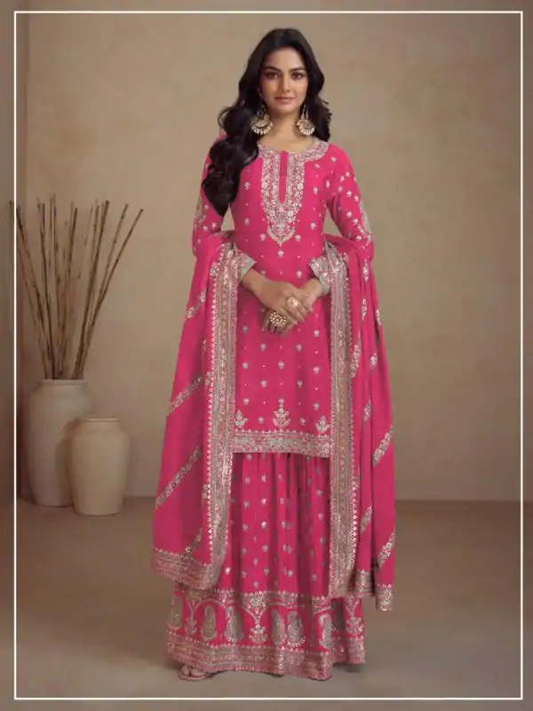 Classic Pink Color Heavy Semi Chinon Silk Codding Embroidery Salwar Suit