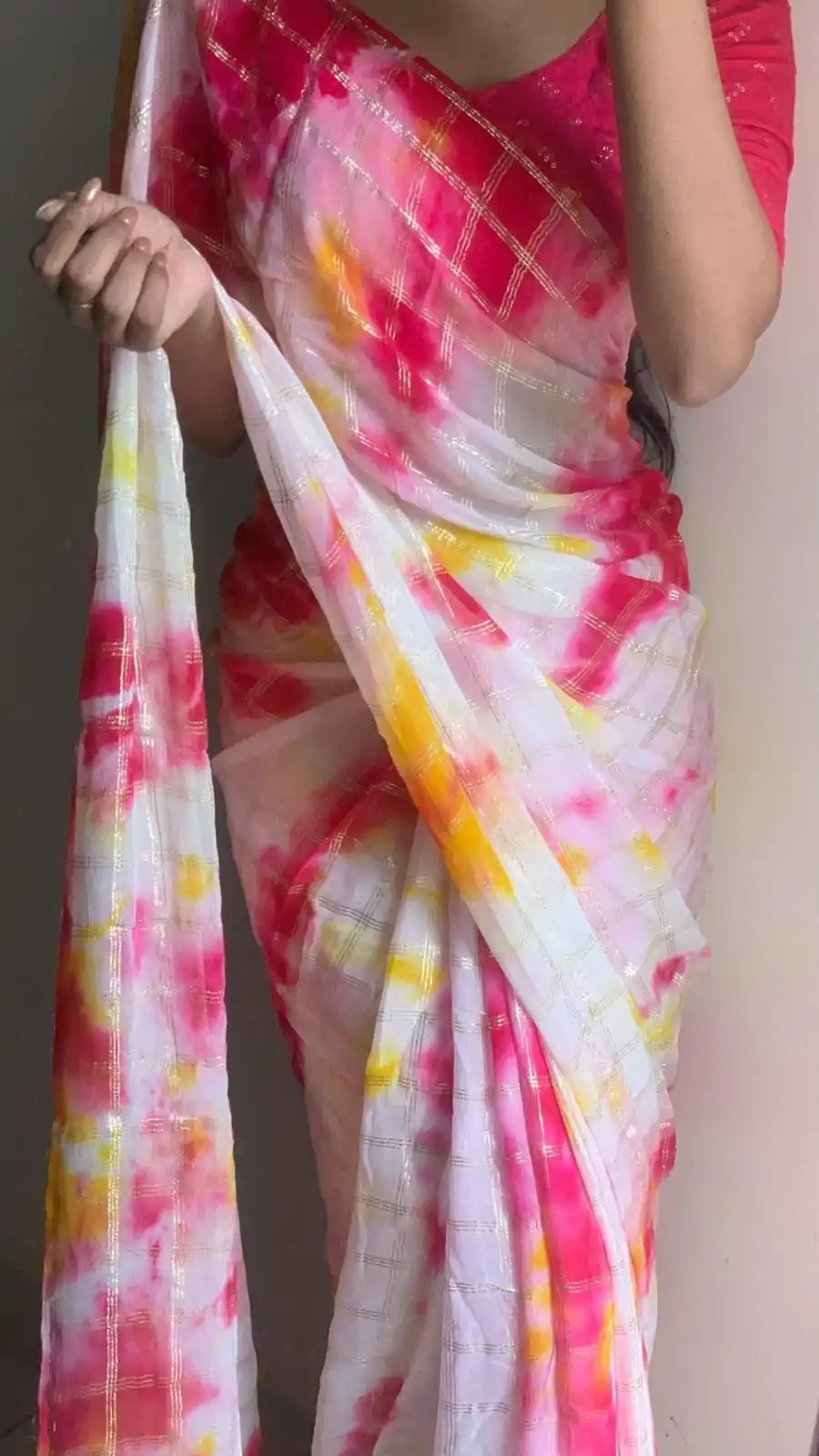 Classic Pink Color Viscose Georgette Shibori Hand Dyeing Jari Work Saree - Image 2