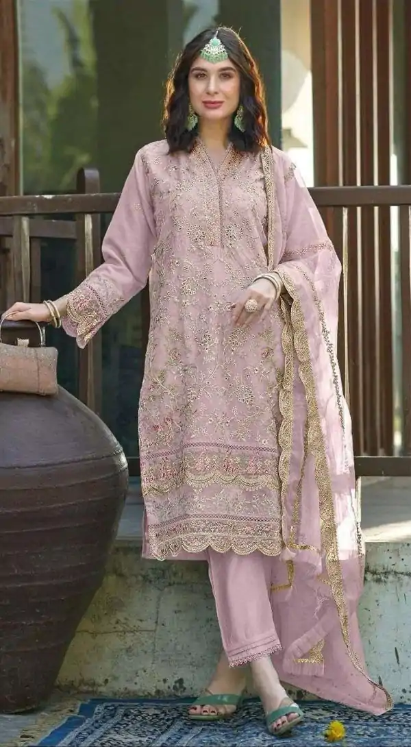 Fantastic Light Pink Color Organza With Embroidery Sequence Work Salwar Suit