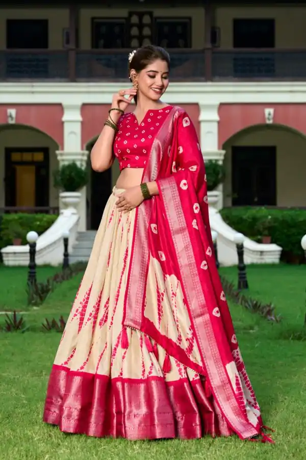 Fantastic Red Color Dola Silk Shikora Print Zari Border Lehenga Choli