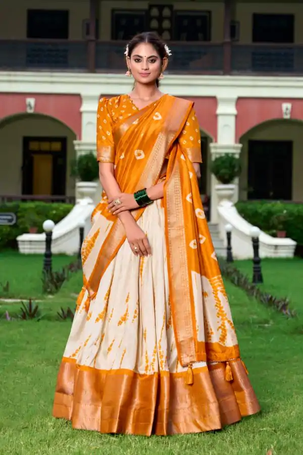 Fantastic Yellow Color Dola Silk Shikora Print Zari Border Lehenga Choli