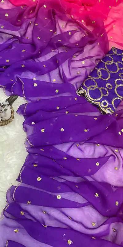 Gorgeous Purple Color Georgette With Sequence Worked Butti Saree