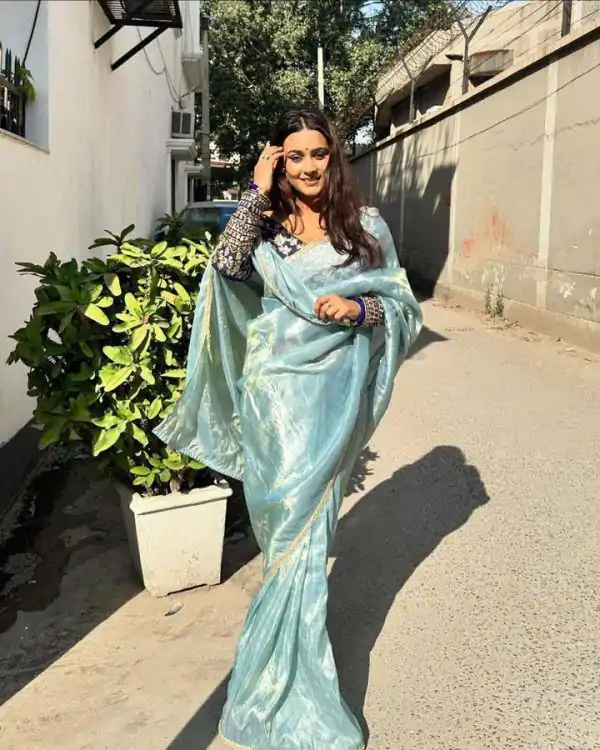 Gorgeous Sky Blue Color Pure Tissue Crush Silk Fabric With Fancy Lace Saree