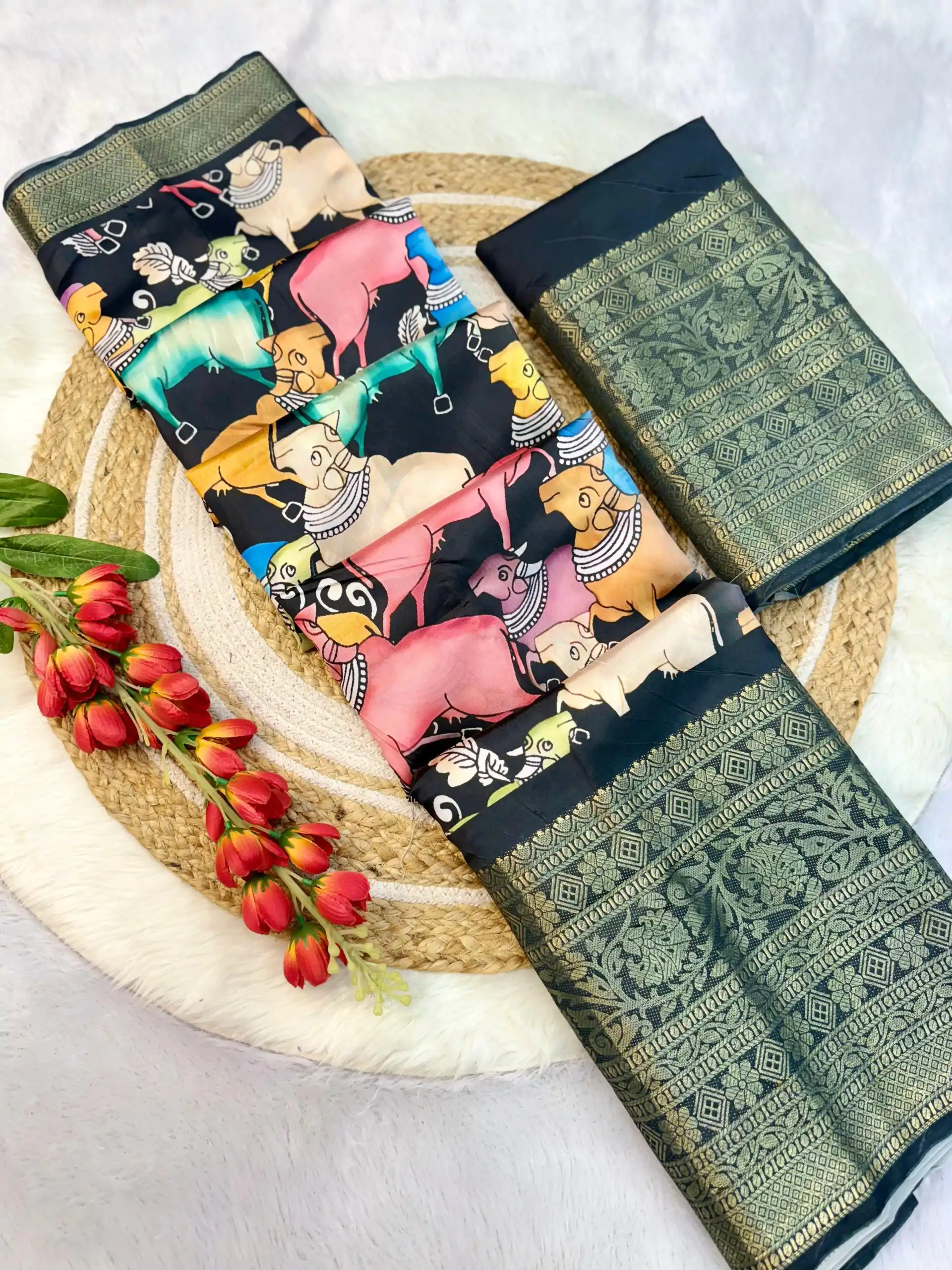 Perfect Black Color Jacquard Dola Silk With Kalamkari Print Saree - Image 4