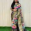 Perfect Black Color Jacquard Dola Silk With Kalamkari Print Saree