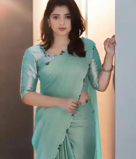 Perfects Sky Blue Color Rangoli Silk Handwork And Cutwork With Pearl Saree
