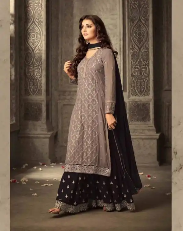 Pretty Brown Color Georgette With Embroidery work With Stone Salwar Suit