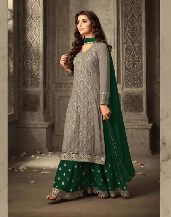 Pretty Green Color Georgette With Embroidery work With Stone Salwar Suit
