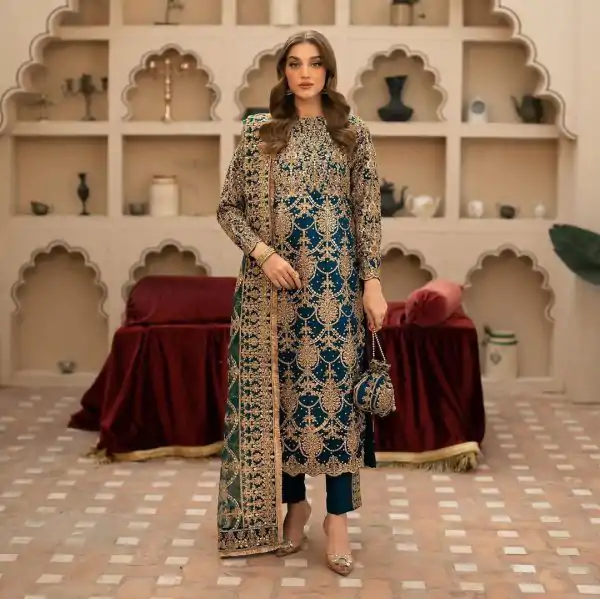 Royal Navy Blue Color Faux Georgette With Embroidery Sequence With Beads Work Salwar Suit